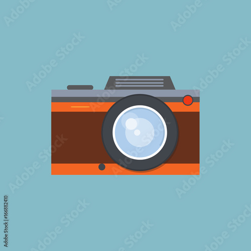 Retro camera, vintage camera, flat style design. Old photo camera. Photo shooting. Vector illustration