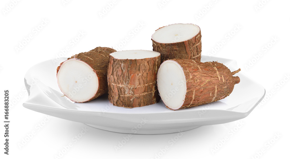 Cassava in plate on white background