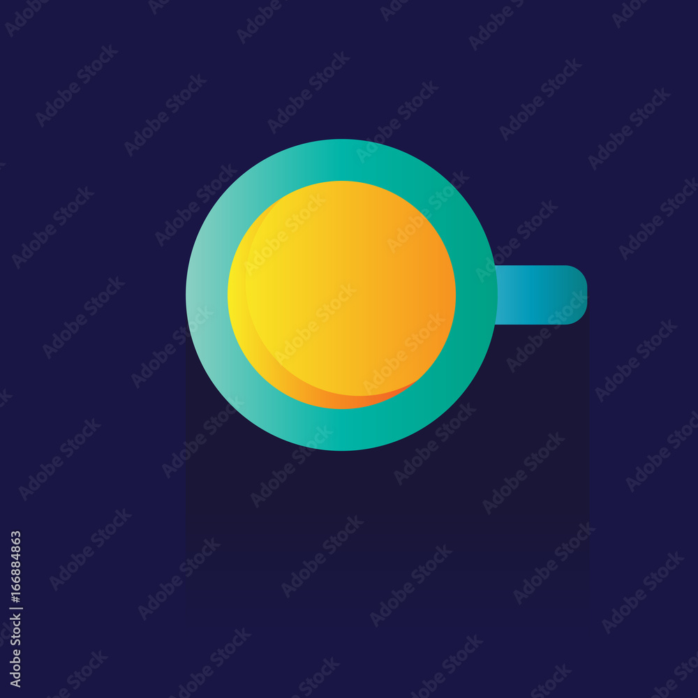 A cup of colorful coffee on blue background