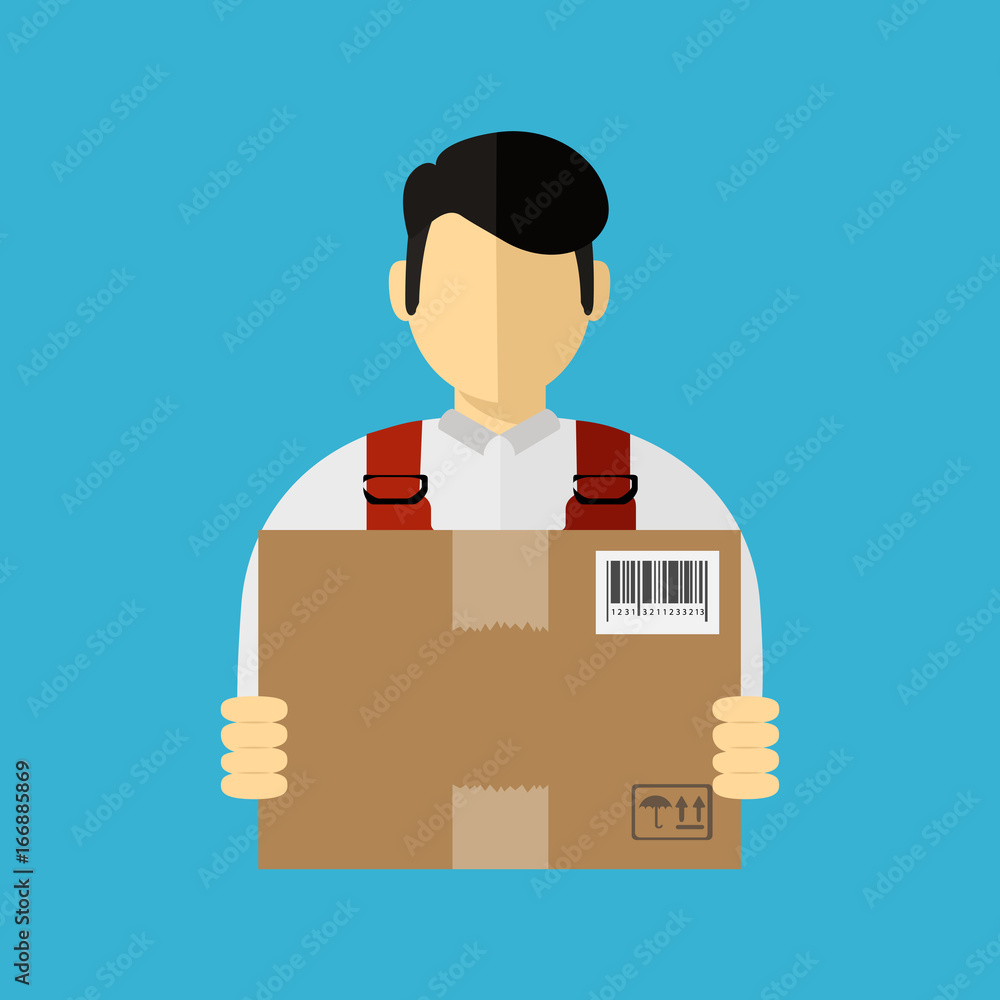 Isometric man, delivery concept. Man and parcel, isolated design. Vector icon Isometric man, delivery concept. Man and parcel, isolated design. Vector icon