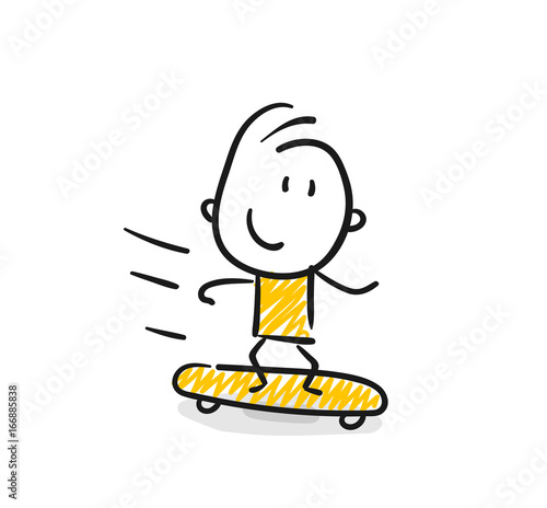 Strichfiguren / Strichmännchen: Skateboard, Kind, Junge. (Nr. 47)