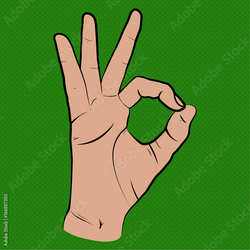 Human hand, OK sight, fingers showing symbol of a great state. Vector isolated sketch style, hand drawn illustration