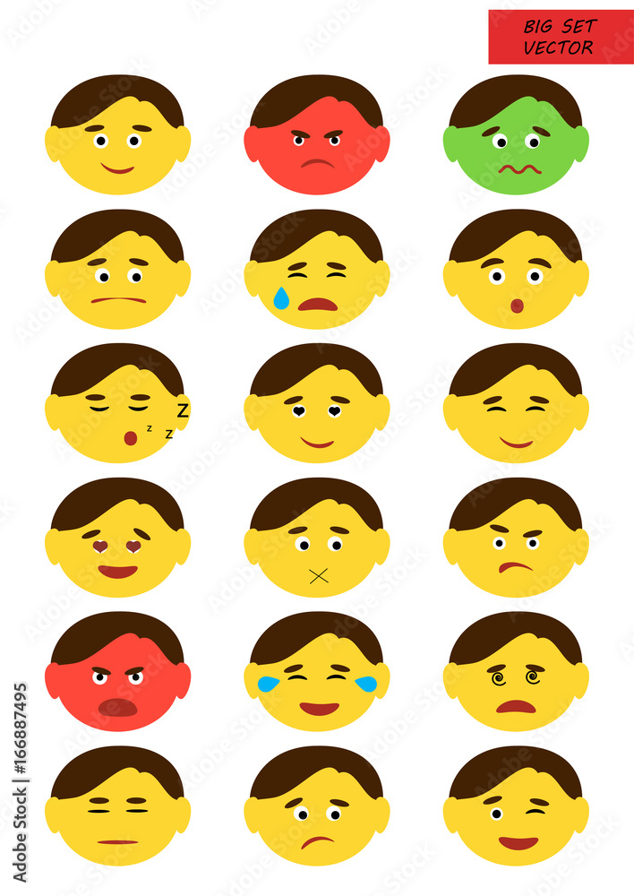 Flat style, emotion icons, set. Vector