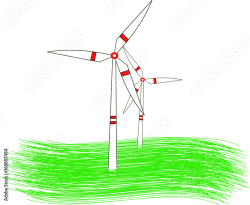 modern windmill turbines generating renewable green energy