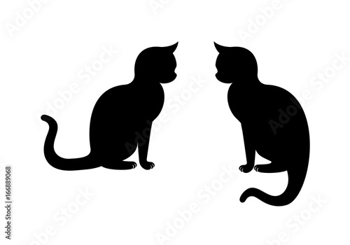 Sticker Two sitting cats black silhouette icon set vector