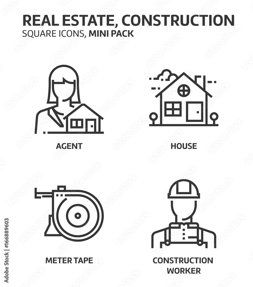 Real estate, square mini icon set. Real estate, square mini icon set.
