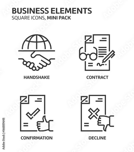 Business elements, square mini icon set.