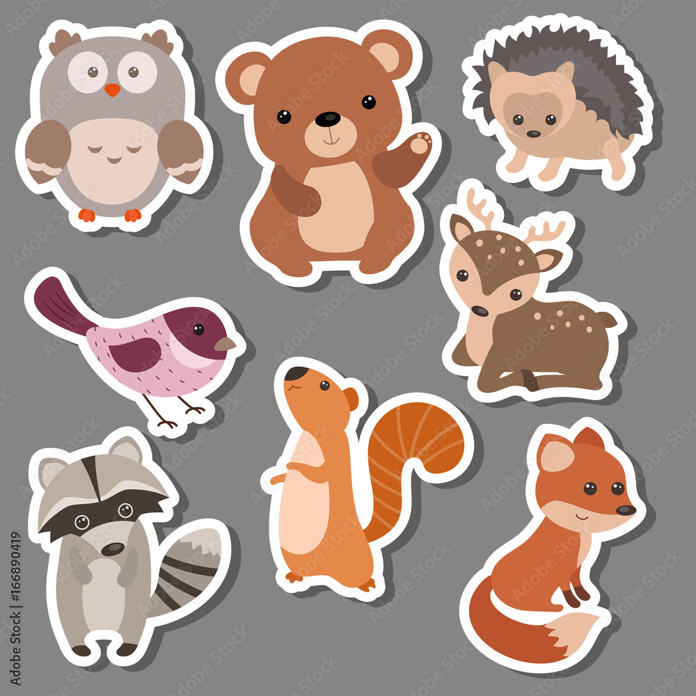 Fototapeta premium Forest animal stickers.