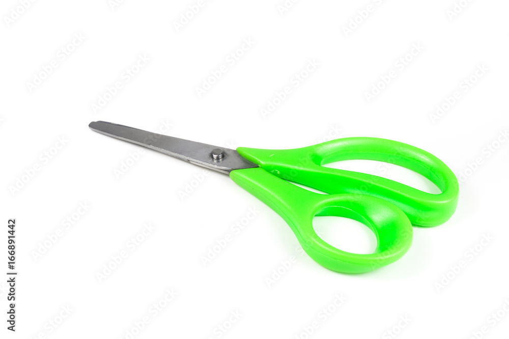 Green scissors isolated on a white background. Green scissors isolated on a white background.
