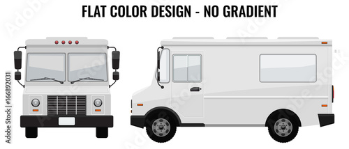 White Food Truck Hi-detailed with solid and flat color design template for Mock Up Brand Identity. Front and side view.