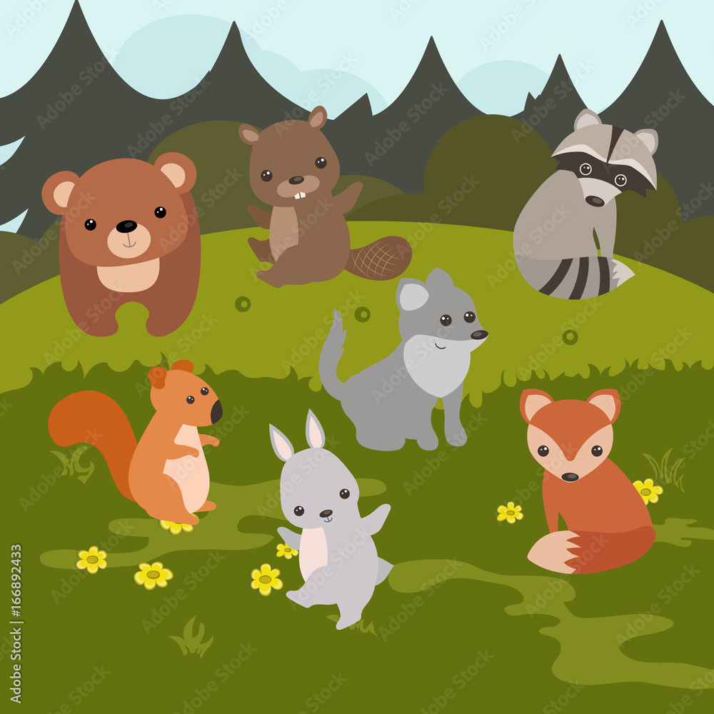 Naklejka premium Cartoon forest landscape