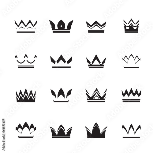 Set of black vector crowns and icons