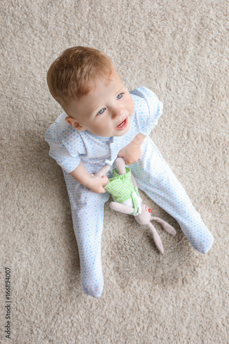 Cute baby boy sitting on ca...