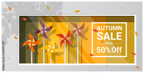 Autumn sale window display with colorful pinwheels background , vector , illustration