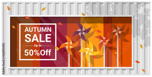 Autumn sale window display with colorful pinwheels background , vector , illustration