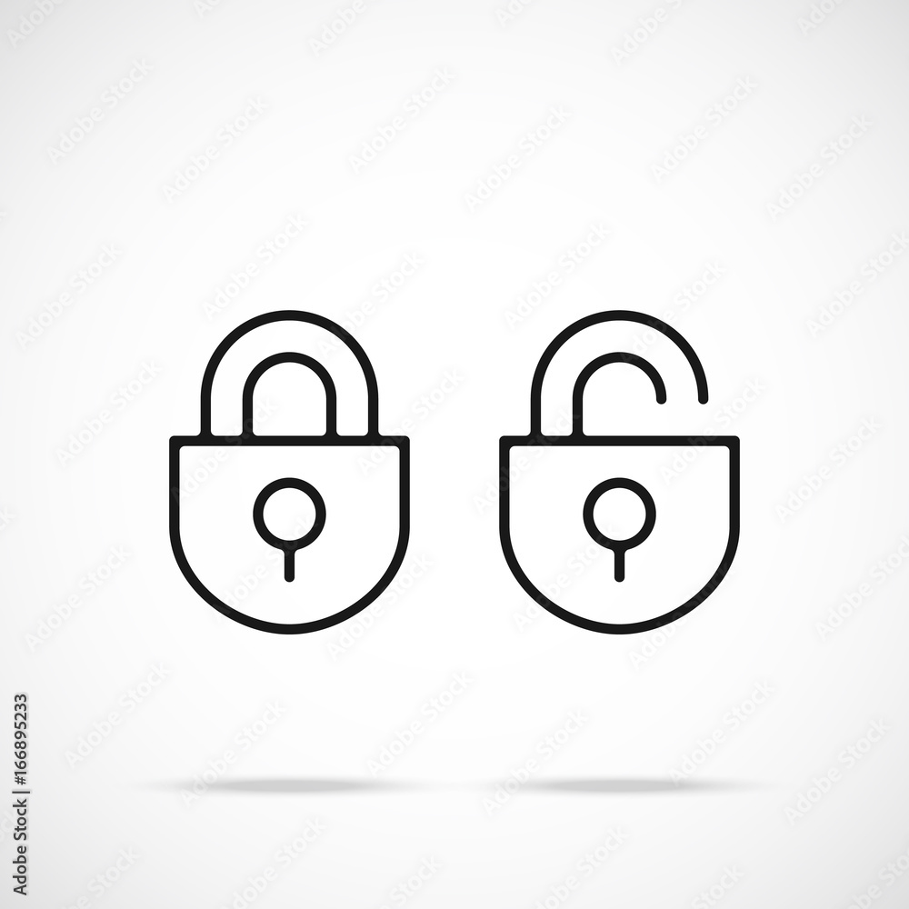 Vector open lock and closed lock icons set. Premium quality graphic design. Modern black linear signs, silhouettes, outline symbols, simple thin line icons set Vector open lock and closed lock icons set. Premium quality graphic design. Modern black linear signs, silhouettes, outline symbols, simple thin line icons set