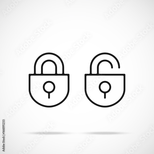 Vector open lock and closed lock icons set. Premium quality graphic design. Modern black linear signs, silhouettes, outline symbols, simple thin line icons set