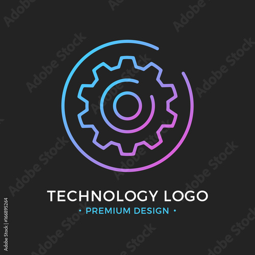 Technology logo. Cog, gear icon in circle. Premium design. Trendy linear style. Abstract concept. Simple round line icon. Creative modern vector logo