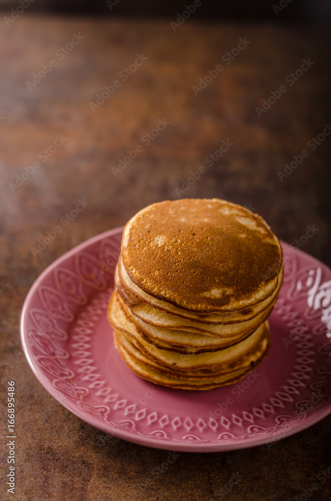 American pancakes with banana, chocolate American pancakes with banana, chocolate