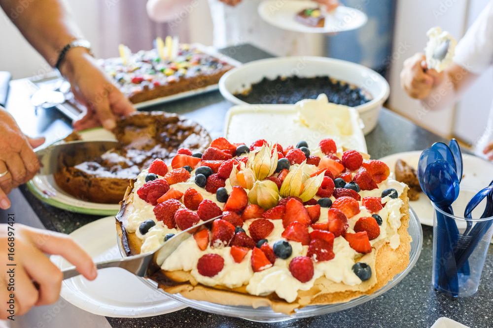 Family celebration with sweet cakes. Family celebration with sweet cakes.