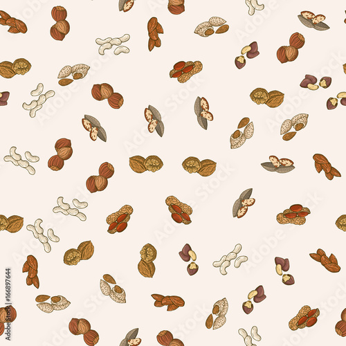 Vector seamless pattern with nuts in hand drawn style.