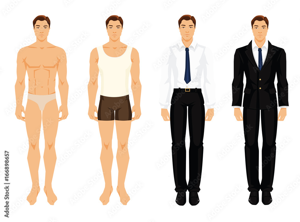 Vector illustration of men in different clothes isolated on white background