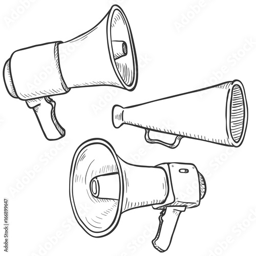 Vector Set of Sketch Megaphones and Loudspeakers