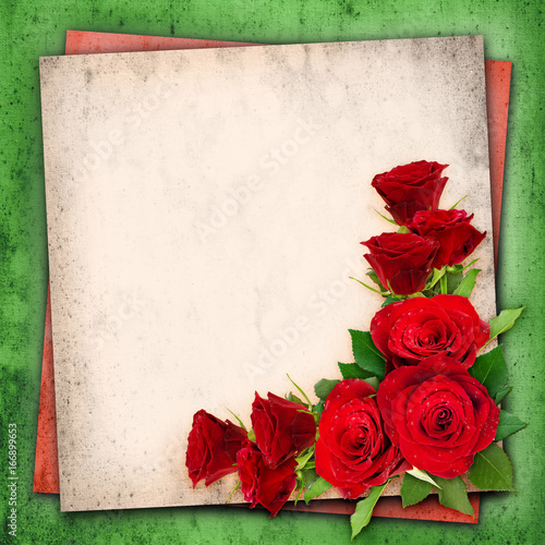 Red rose flowers on vintage...