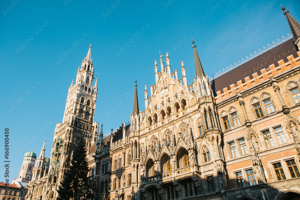 Town Hall Marienplatz in the central square of Munich, the center of the pedestrian zone and one of the main attractions of the city center. It is considered the heart of Munich. An ancient building.