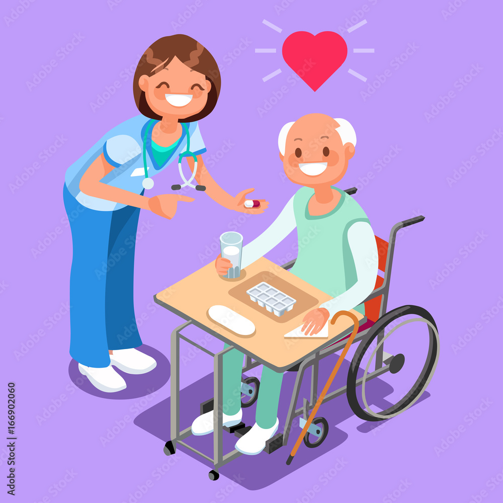 Nurse with Patient in Hospital Isometric People Cartoon Vector Nurse with Patient in Hospital Isometric People Cartoon Vector