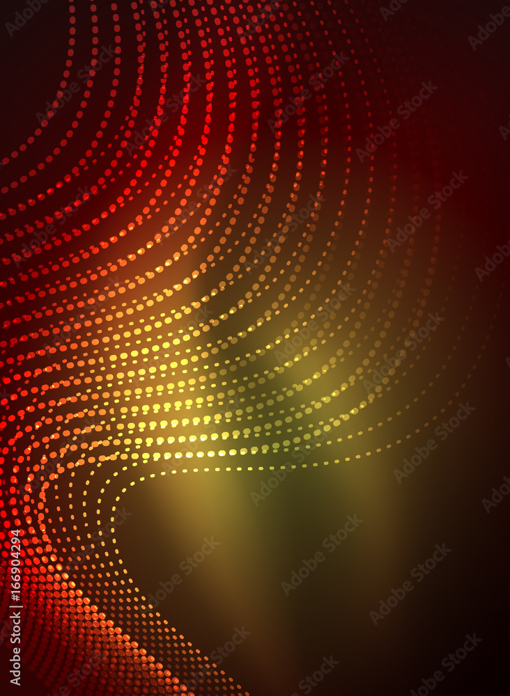 Obraz premium Glowing wave created with particles on dark color background