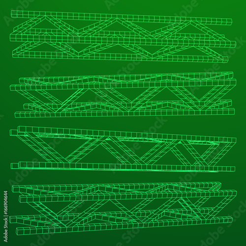 Steel truss girder element set. Wireframe low poly mesh. Vector illustration