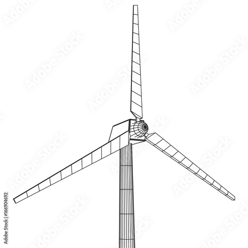 Wind turbine with propeller. Windmill generator wireframe low poly mesh. Vector illustration