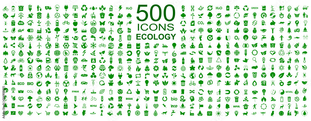 Set of 500 ecology icons – stock vector - obrazy, fototapety, plakaty 