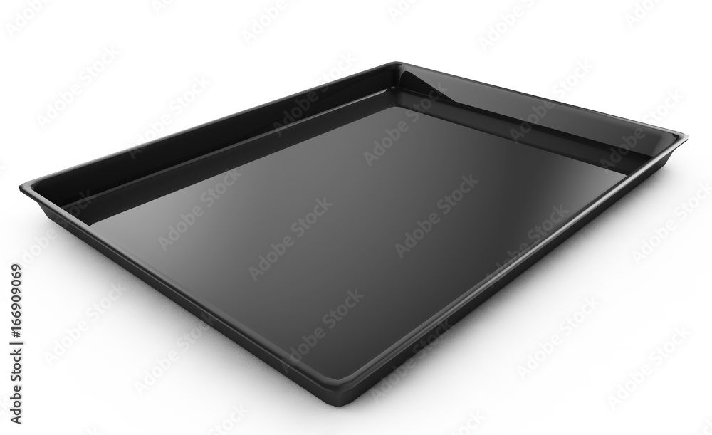 Baking dish, rectangle oven tray, sheet. Clean black oven tray. Top view. Isolated on white background.3d render Baking dish, rectangle oven tray, sheet. Clean black oven tray. Top view. Isolated on white background.3d render