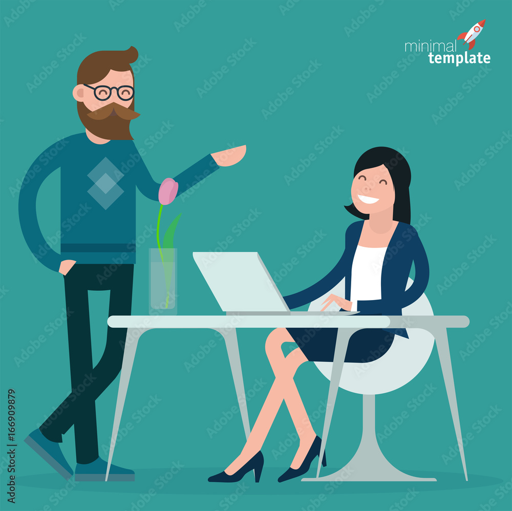 Cartoon men and women working and communication in office Cartoon men and women working and communication in office