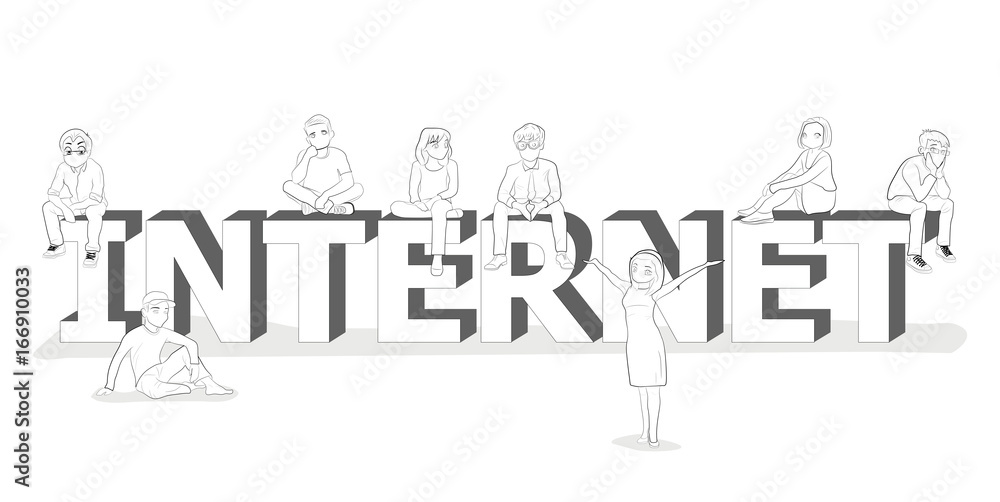 Little people near the word internet. Concept of youth communication. vector illustration. Little people near the word internet. Concept of youth communication. vector illustration.