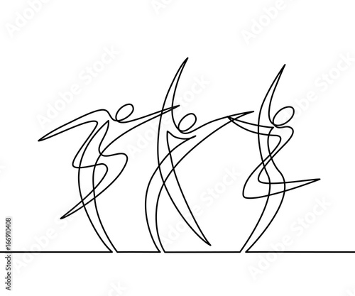 Continuous line drawing of abstract dancers. Vector illustration. Concept for logo, card, banner, poster, flyer