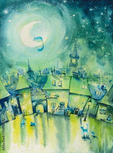 cats-town-at-night-picture-created-with-watercolors