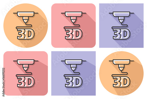 Outlined icon of 3D printer with parallel and not parallel long shadows