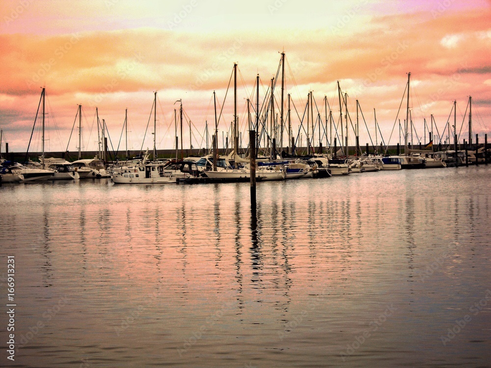 Marina in beautiful colors of the evening sky