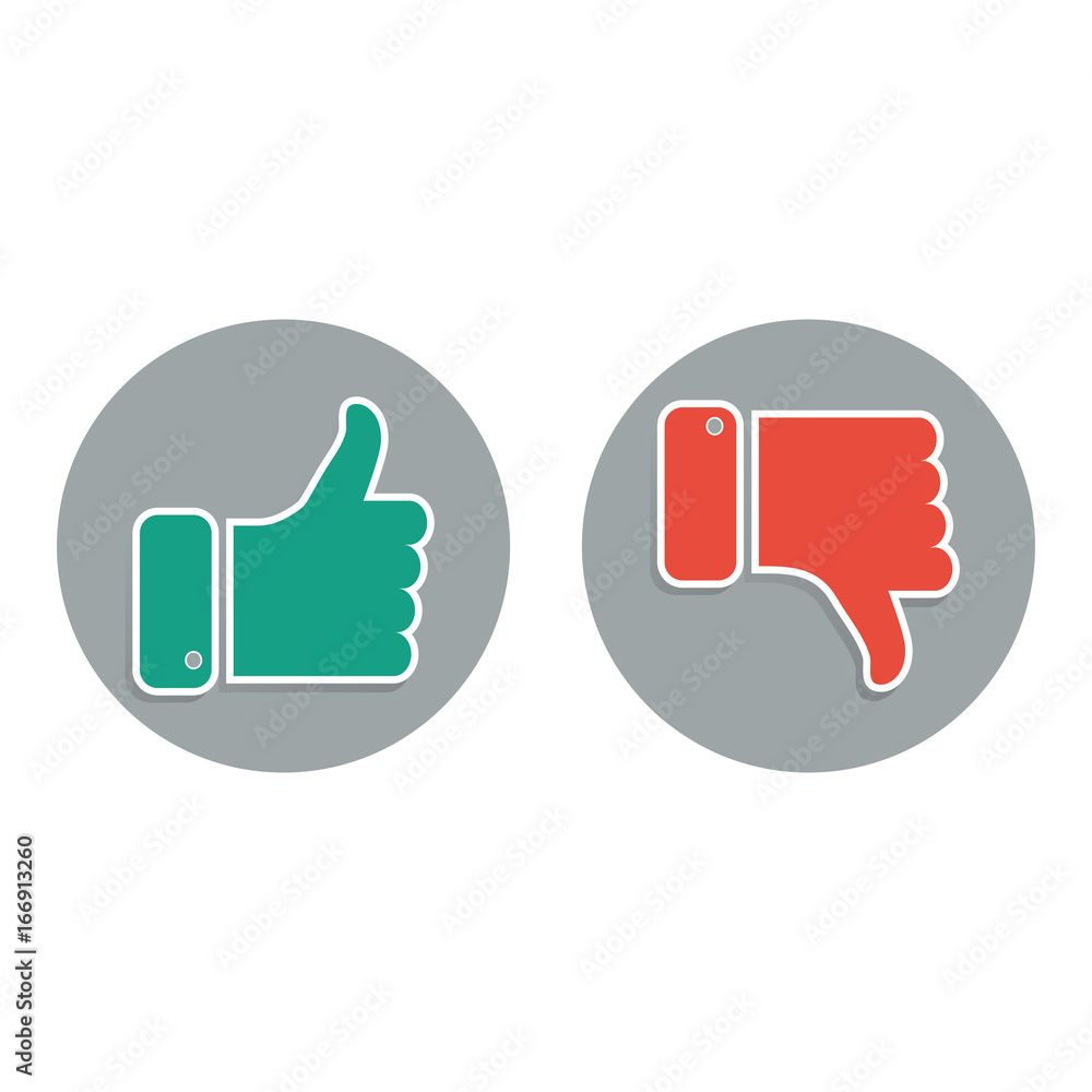 Thumb up and down red and green icons Thumb up and down red and green icons