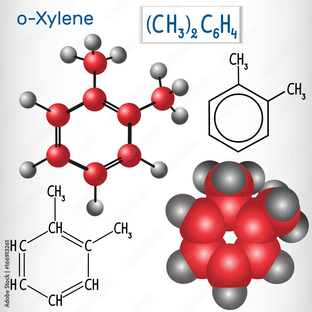 Orthoxylene (oXylene) molecule structural chemical formula and