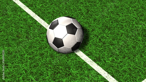 Football on a soccer field line in the green grass - 3d render