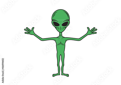 Funny Alien with open arms cartoon character. Alien green man icon vector isolated on a white background