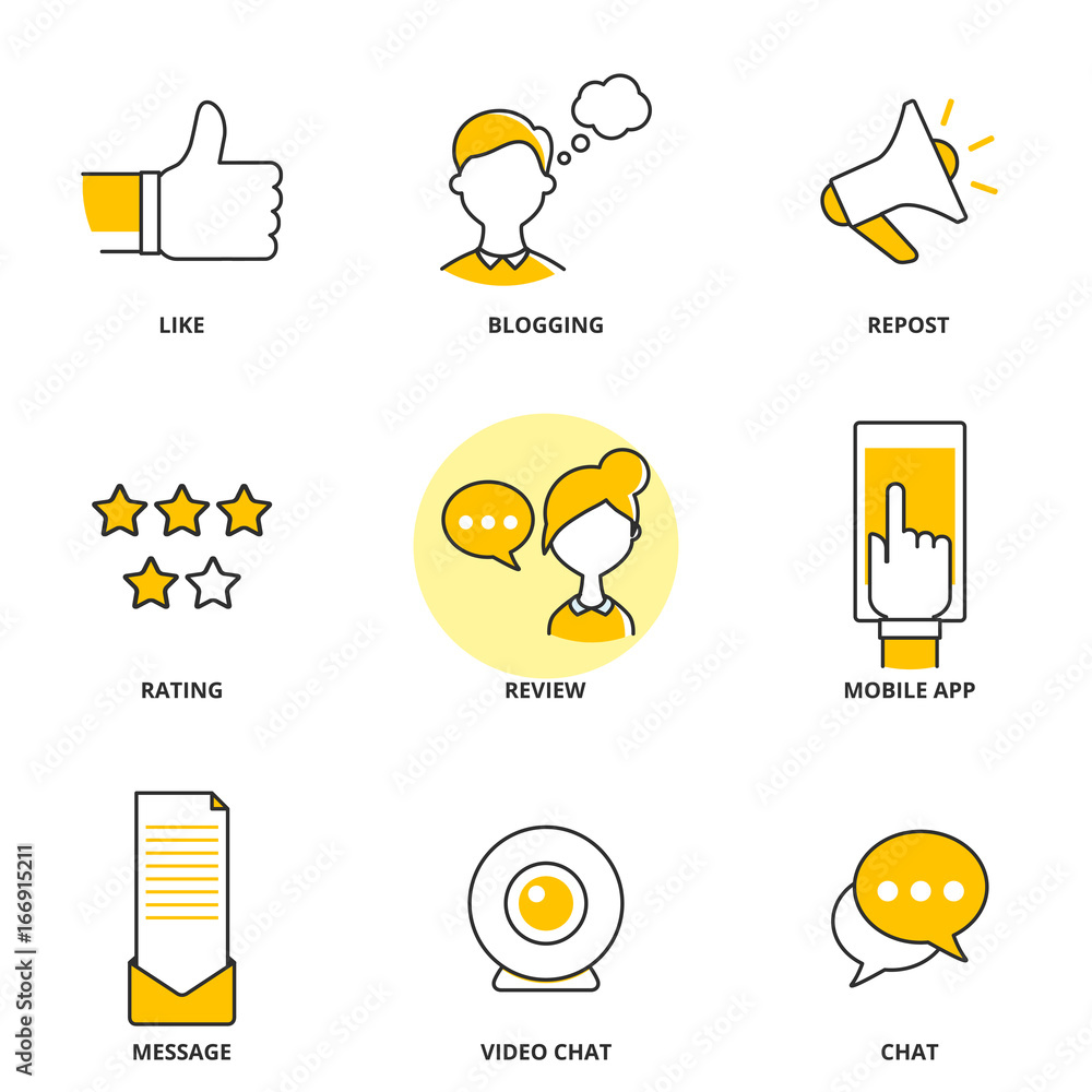 Fototapeta premium Social medi and network set of vector icons