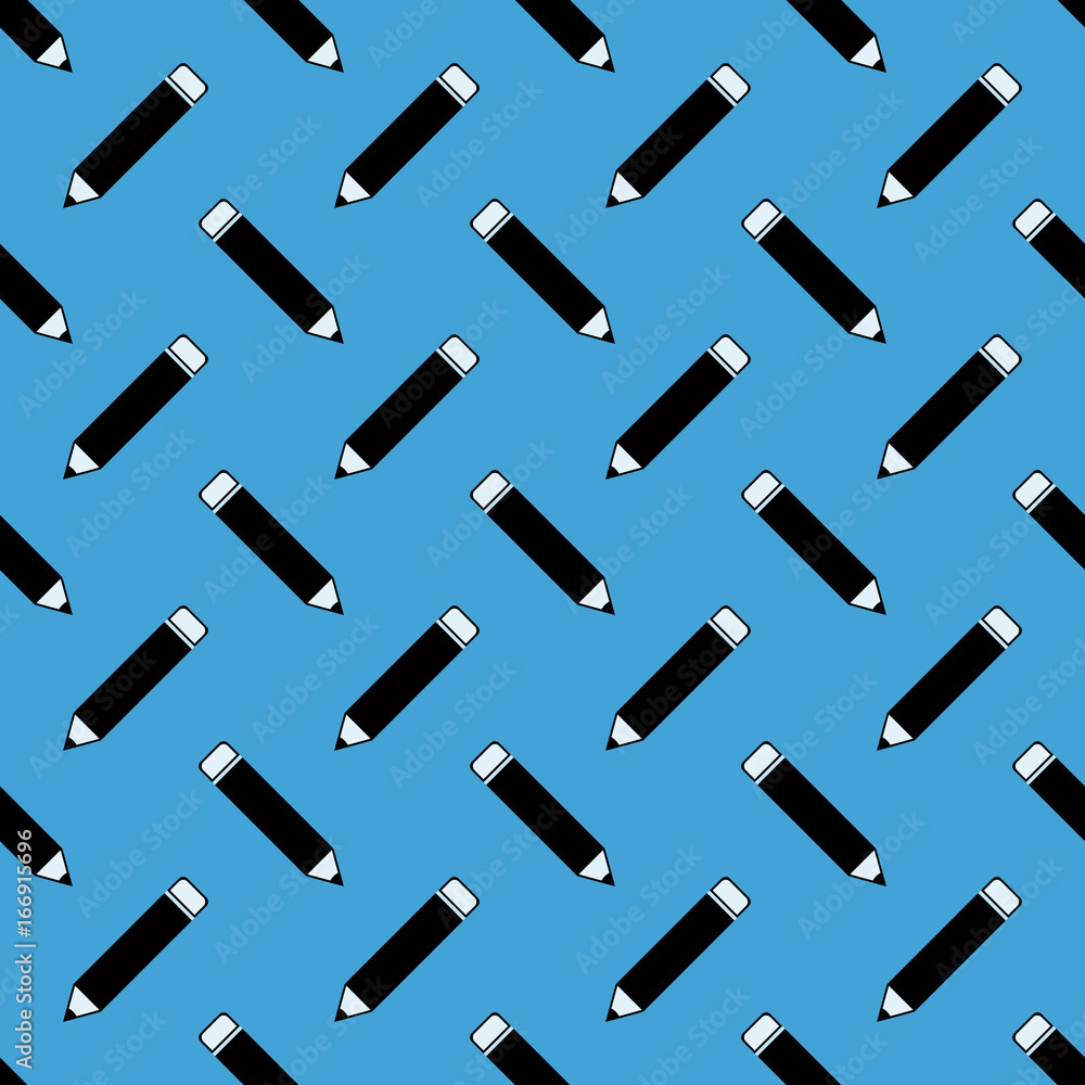 Office - School Pencil Blue Seamless Pattern on Blue Office - School Pencil Blue Seamless Pattern on Blue