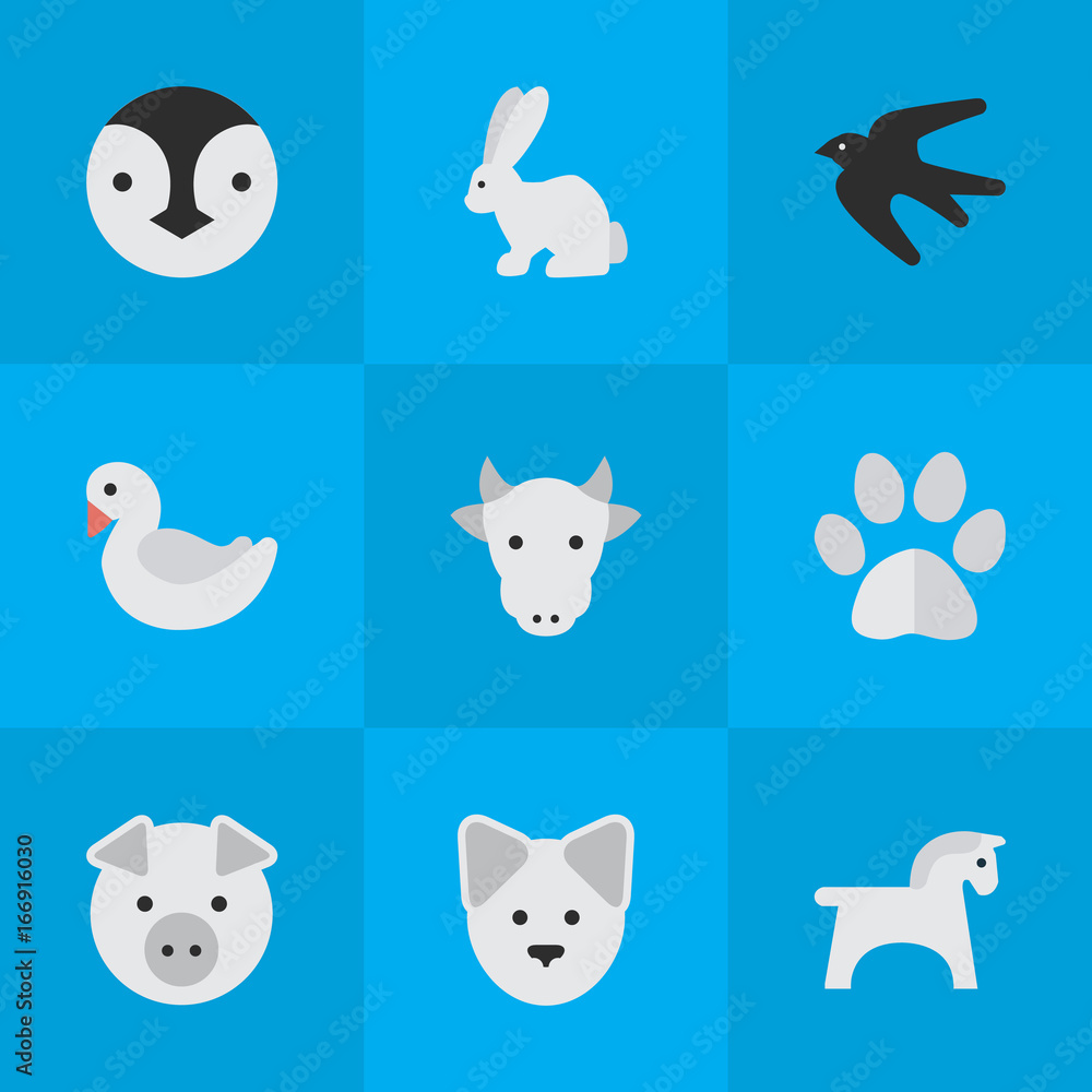 Vector Illustration Set Of Simple Animals Icons. Elements Foot, Kine, Wolf  And Other Synonyms Bunny, Pig And Piggy. Stock Vector | Adobe Stock