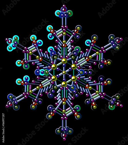Multicolored Sequins Snowflakes. Vector clip Art. Black Background.