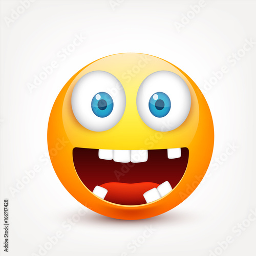 Smiley with blue eyes,emoticon set. Yellow face with emotions. Facial expression. 3d realistic emoji. Sad,happy,angry faces.Funny cartoon character.Mood.Vector illustration.